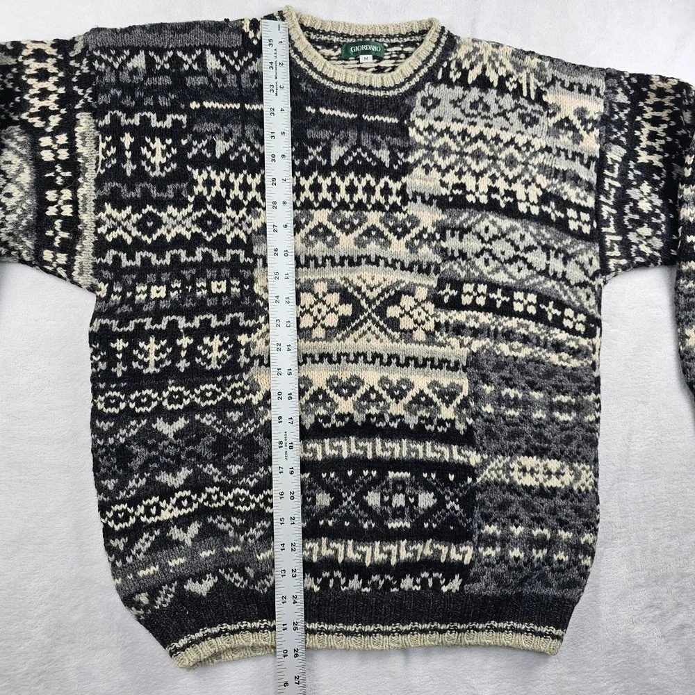 Vtg Giordano 100% Shetland Wool Knit Sweater Men M Snowflake Nordic Ski Pullover